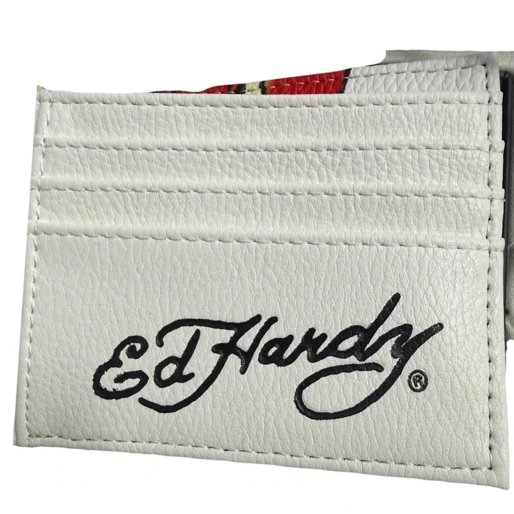 Ed Hardy Men Offwhite Wallet Bi-fold Valet Tray PU Leather My Love True Tattoo